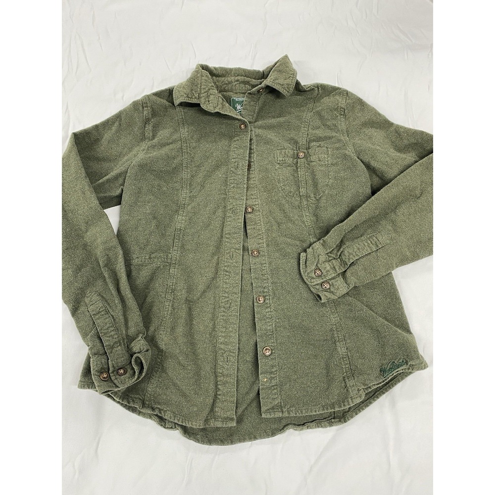 Woolrich Thick Button Up Shirt Green Women's Large 100% Cotton Long Sleeve Top